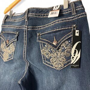 NWT Nine West Embellished Bling Pocket Dark Wash Cropped Jeans 12/31